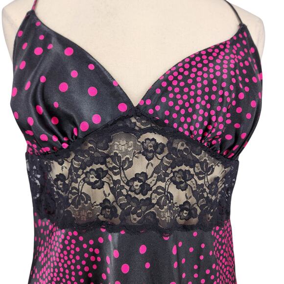 Frederick’s of Hollywood Pink Black Polka Dot Slip Dress Nightie 1X Babydoll Y2K - Picture 2 of 6
